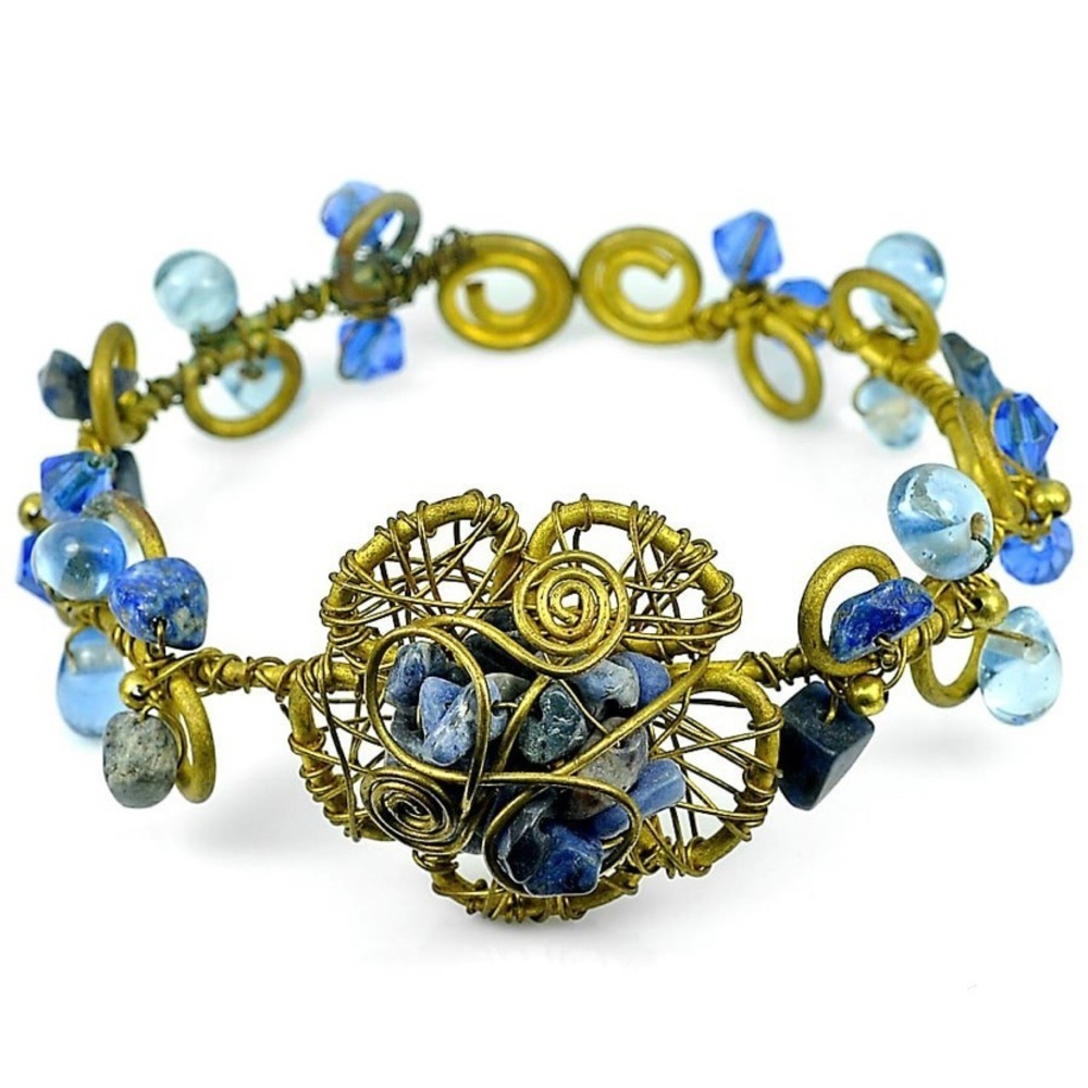 Handmade Brass Bangle Bracelet‎ with Agate